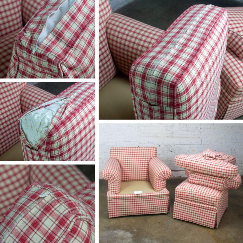 Late 20th to Early 21st Century Traditional Accent Chair & Ottoman Red & White Plaid by Highland House