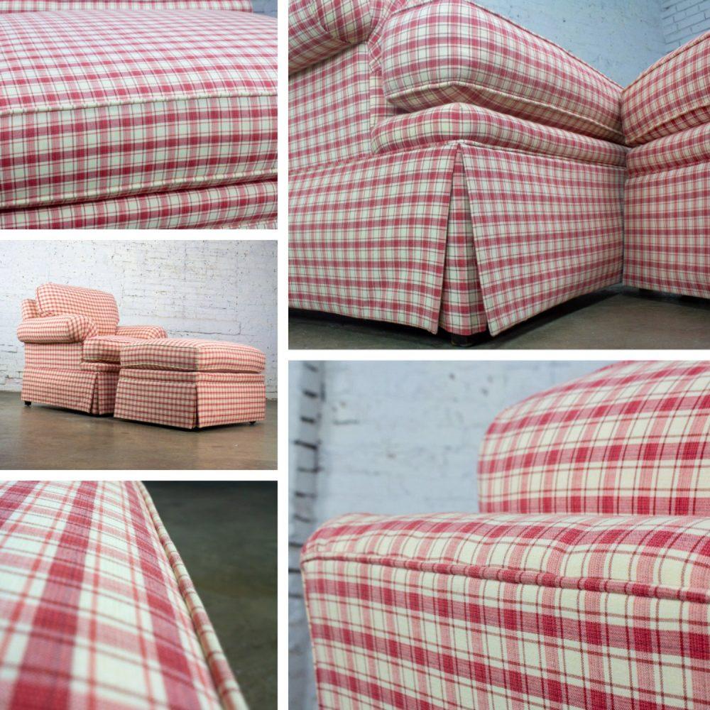 Late 20th to Early 21st Century Traditional Accent Chair & Ottoman Red & White Plaid by Highland House