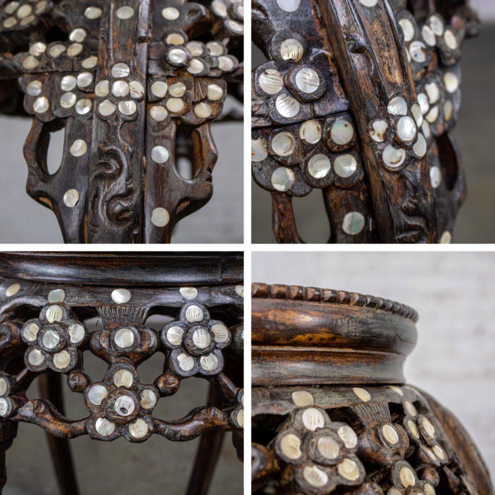 Late 19th to Early 20th Century Chinese Rosewood Plant Stand or Pedestal Table with Mother of Pearl Details