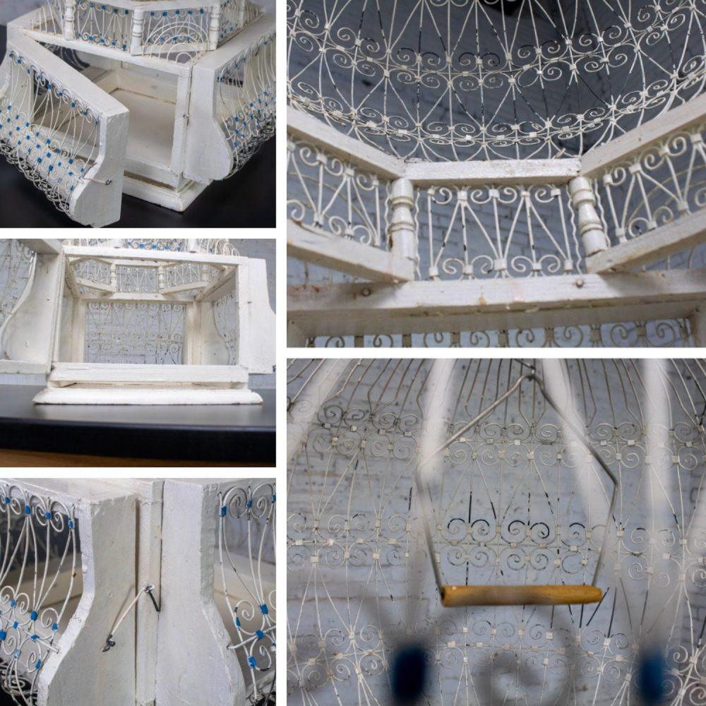 Early 20th Century Decorative Bird Cage Rustic North African Tunisian French Colonial White & Blue