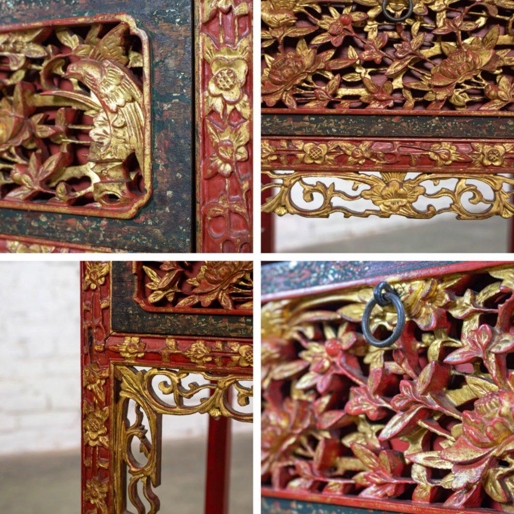 Late 19th to Early 20th Century Antique Chinese Wash Basin Stand Red Lacquer & Gilded w/Hand Carved Details