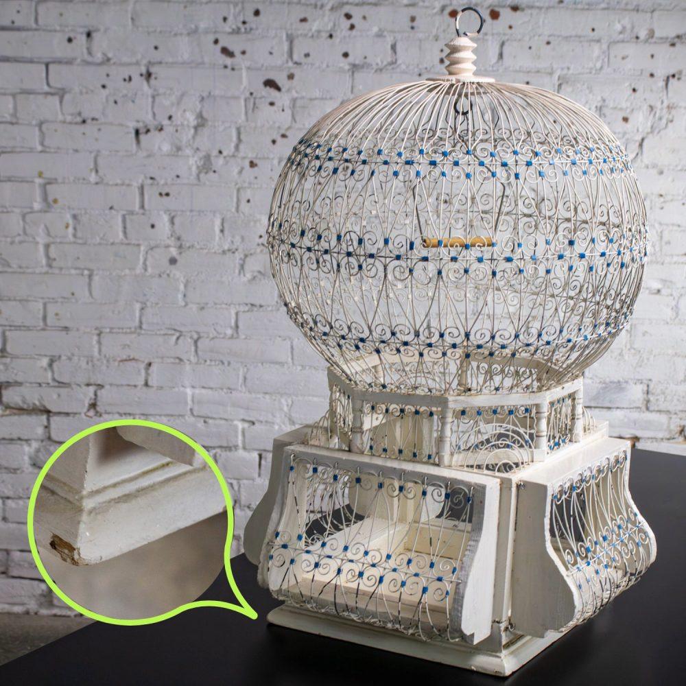 Early 20th Century Decorative Bird Cage Rustic North African Tunisian French Colonial White & Blue