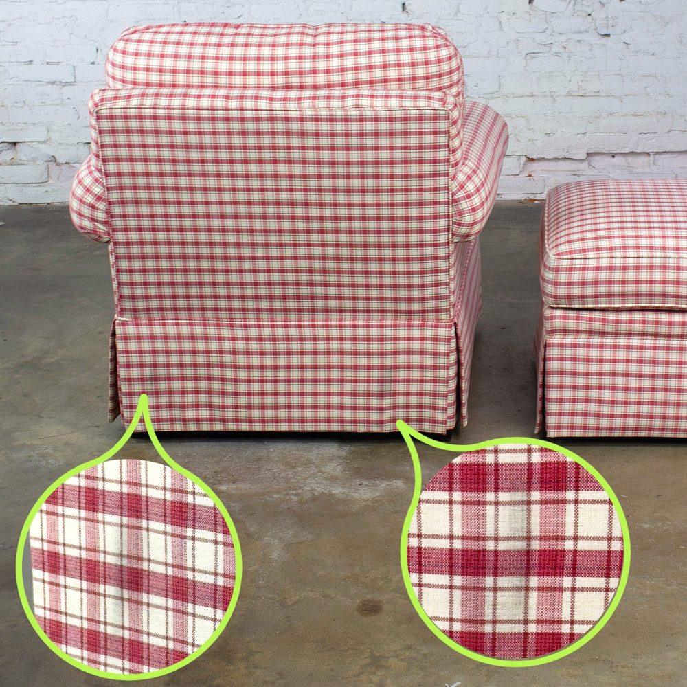 Late 20th to Early 21st Century Traditional Accent Chair & Ottoman Red & White Plaid by Highland House