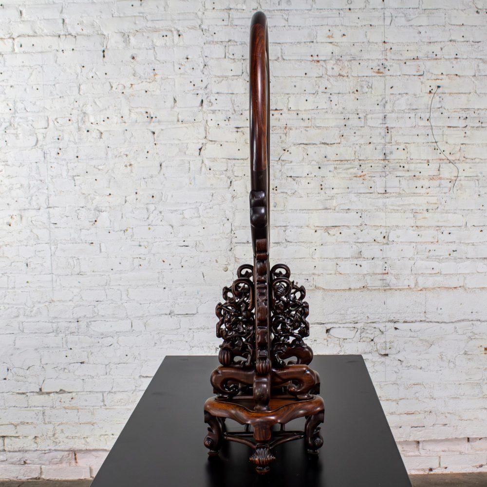 Late 19th to Early 20th Century Antique Chinese Mirror Table Screen Hand Carved Rosewood