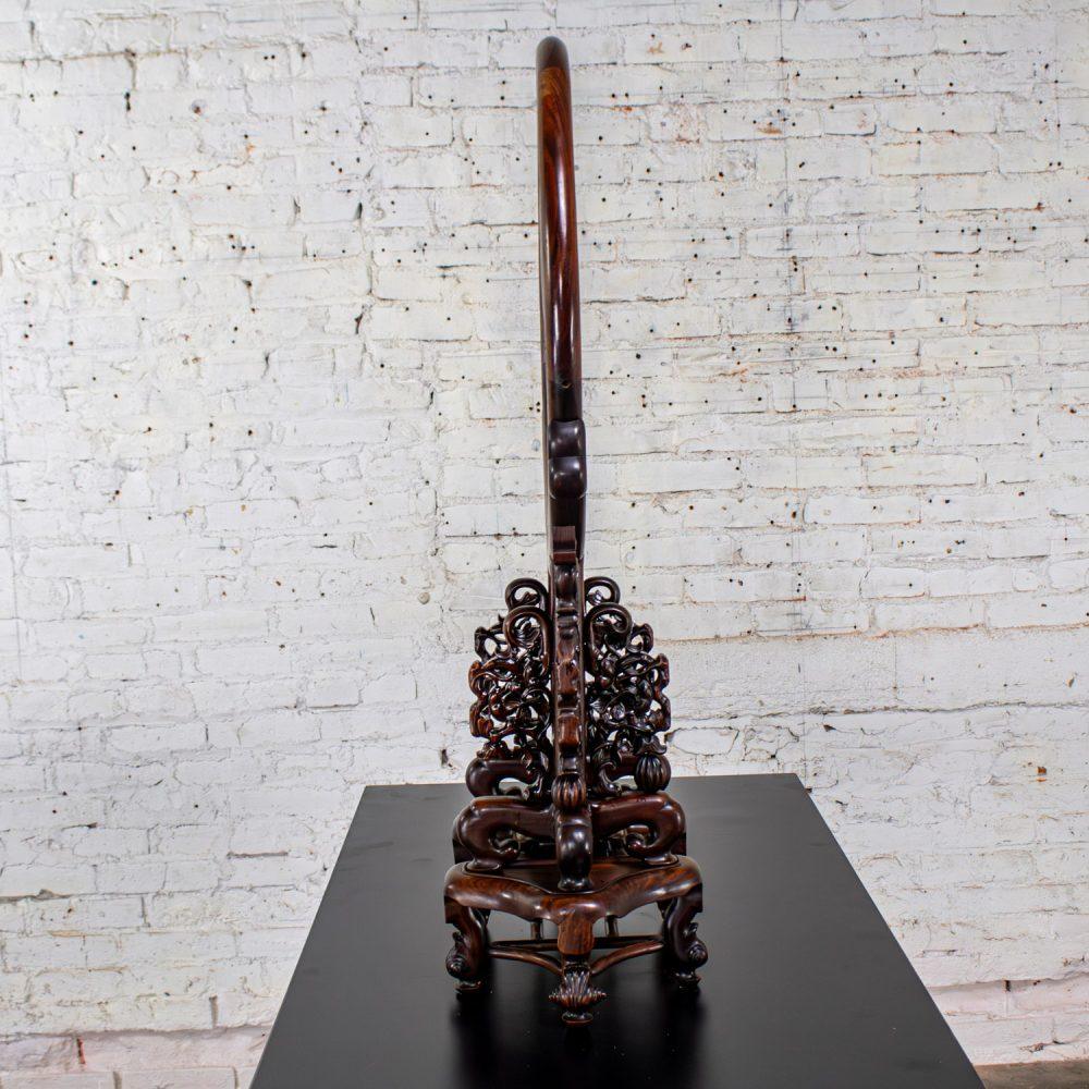Late 19th to Early 20th Century Antique Chinese Mirror Table Screen Hand Carved Rosewood