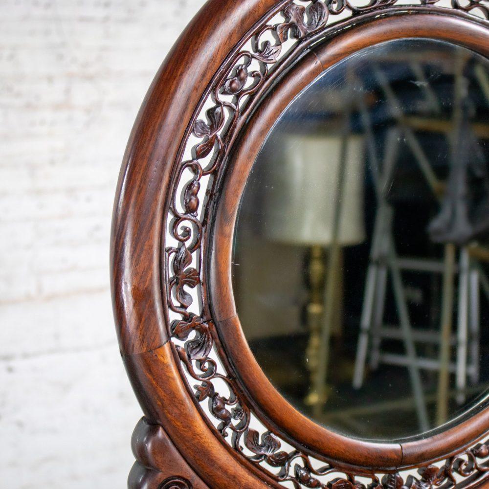 Late 19th to Early 20th Century Antique Chinese Mirror Table Screen Hand Carved Rosewood