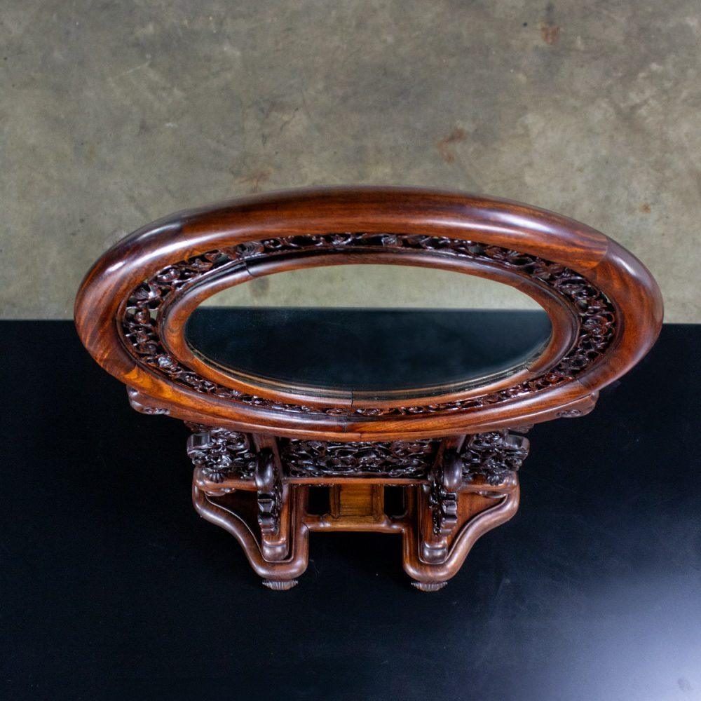Late 19th to Early 20th Century Antique Chinese Mirror Table Screen Hand Carved Rosewood