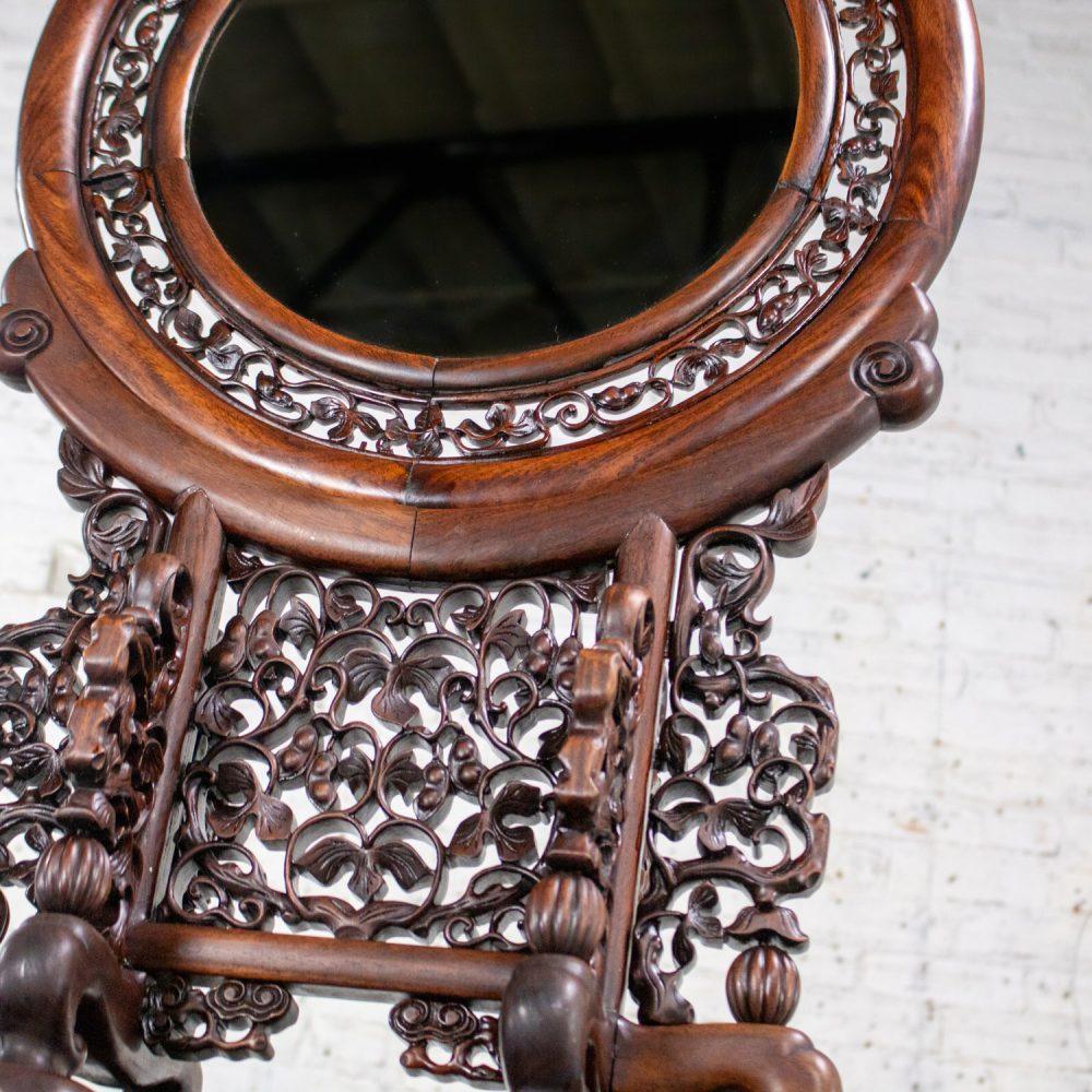 Late 19th to Early 20th Century Antique Chinese Mirror Table Screen Hand Carved Rosewood