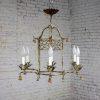 Mid-20th Century Chandelier Hollywood Regency Chinoiserie Antiqued Finish Faux Bamboo Fixture Body