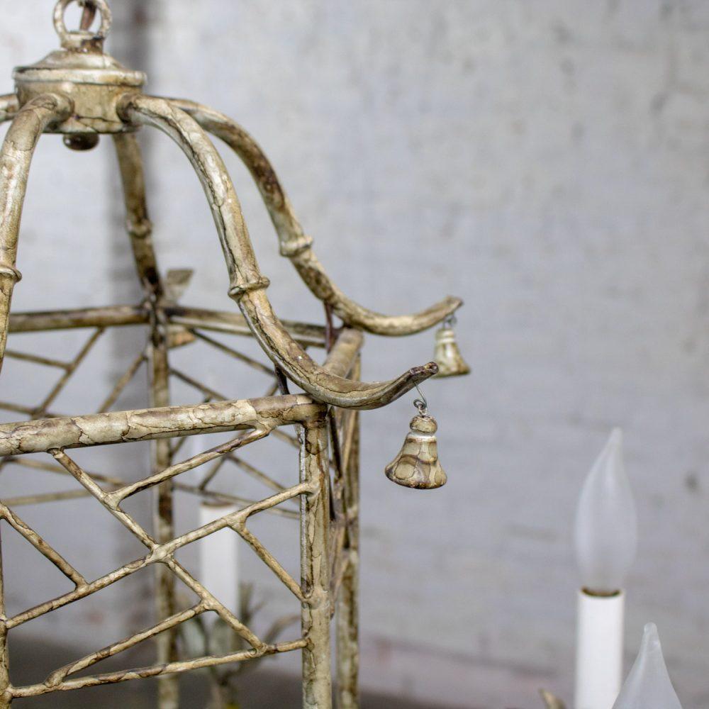 Mid-20th Century Chandelier Hollywood Regency Chinoiserie Antiqued Finish Faux Bamboo Fixture Body