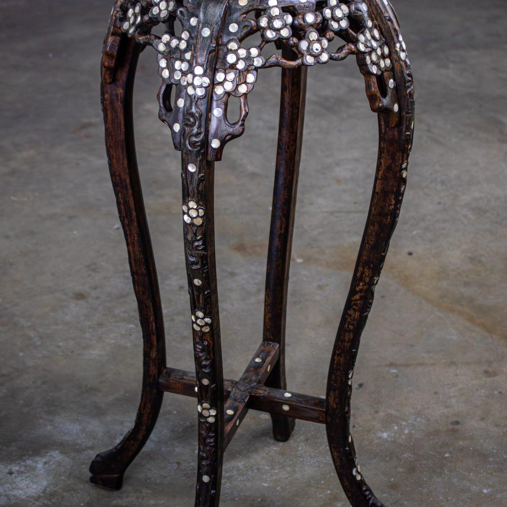 Late 19th to Early 20th Century Chinese Rosewood Plant Stand or Pedestal Table with Mother of Pearl Details