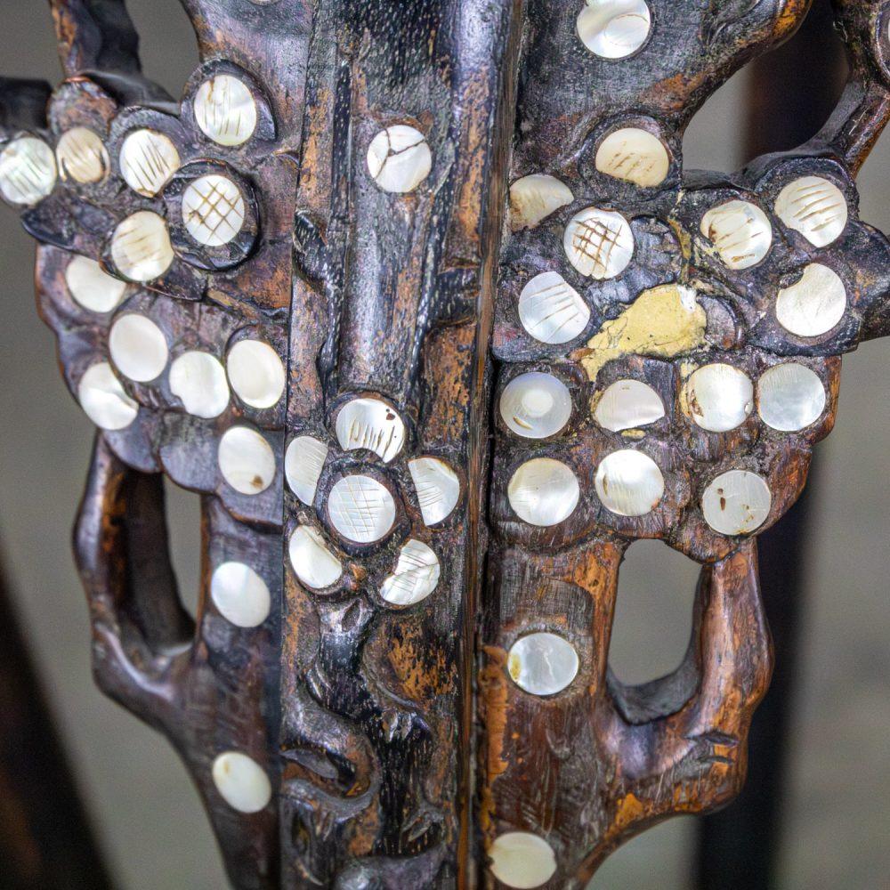 Late 19th to Early 20th Century Chinese Rosewood Plant Stand or Pedestal Table with Mother of Pearl Details