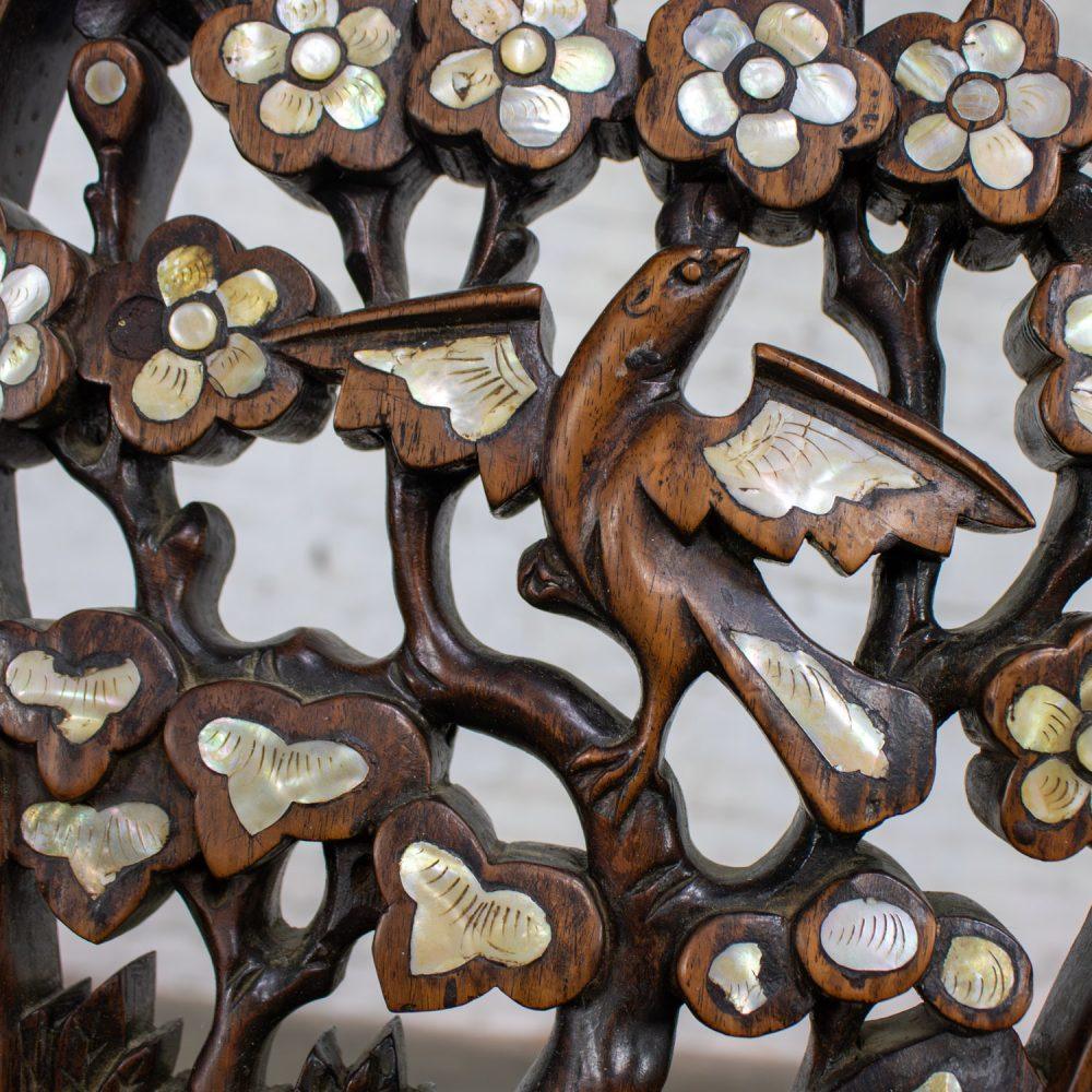 Late 19th to Early 20th Century Chinese Rosewood Armchair with Mother of Pearl Inlaid Details