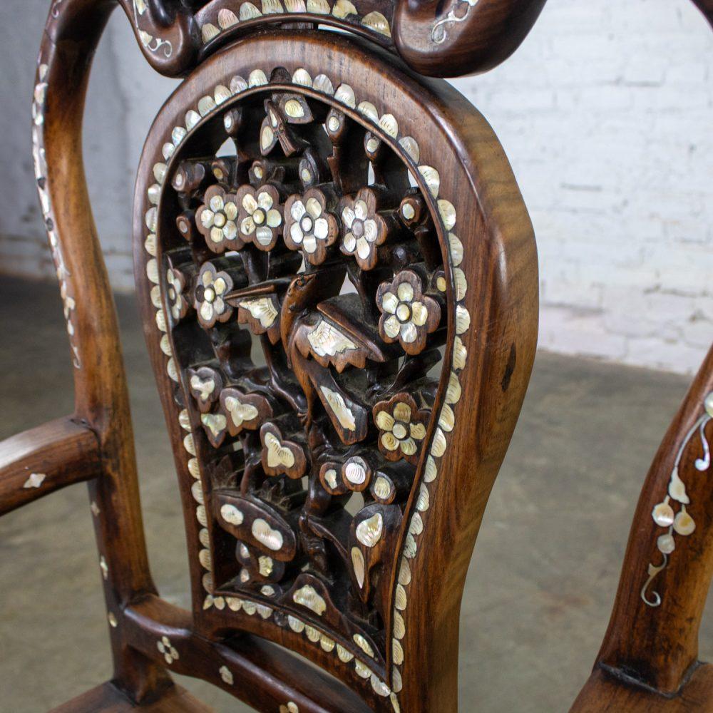 Late 19th to Early 20th Century Chinese Rosewood Armchair with Mother of Pearl Inlaid Details