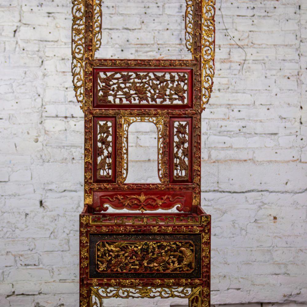 Late 19th to Early 20th Century Antique Chinese Wash Basin Stand Red Lacquer & Gilded w/Hand Carved Details
