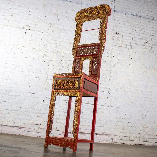Late 19th to Early 20th Century Antique Chinese Wash Basin Stand Red Lacquer & Gilded w/Hand Carved Details