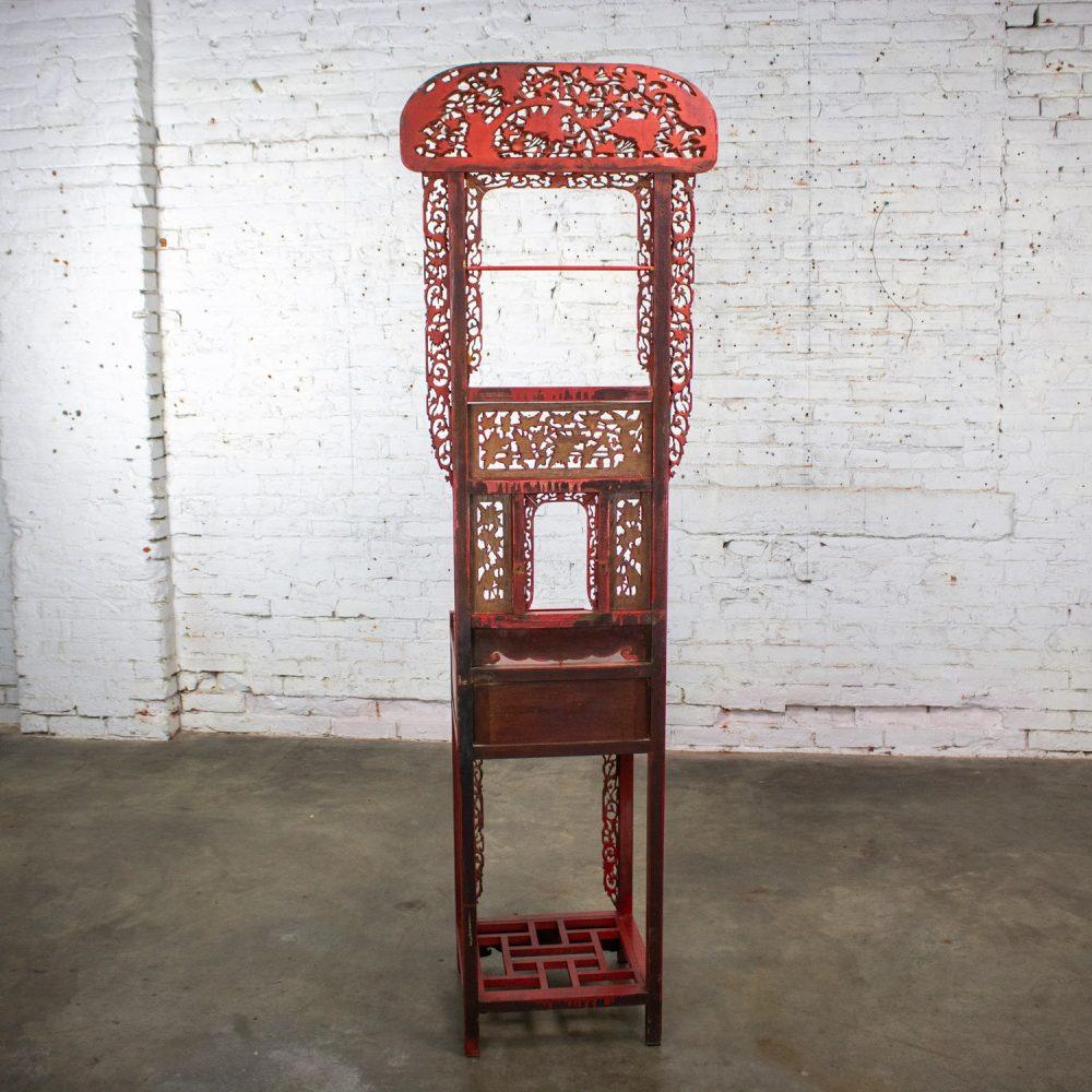 Late 19th to Early 20th Century Antique Chinese Wash Basin Stand Red Lacquer & Gilded w/Hand Carved Details