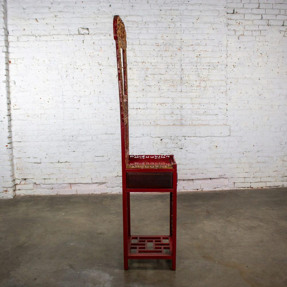Late 19th to Early 20th Century Antique Chinese Wash Basin Stand Red Lacquer & Gilded w/Hand Carved Details