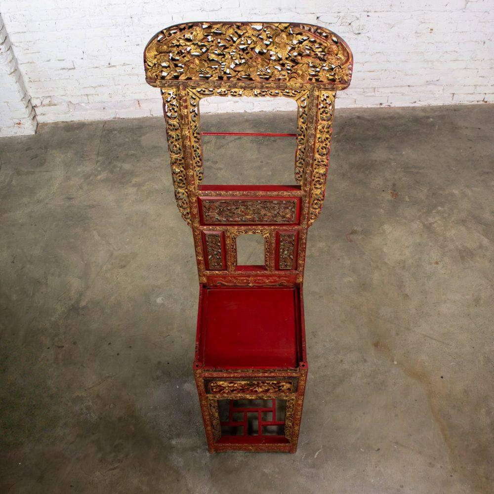 Late 19th to Early 20th Century Antique Chinese Wash Basin Stand Red Lacquer & Gilded w/Hand Carved Details