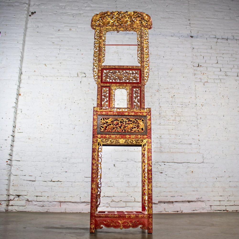 Late 19th to Early 20th Century Antique Chinese Wash Basin Stand Red Lacquer & Gilded w/Hand Carved Details