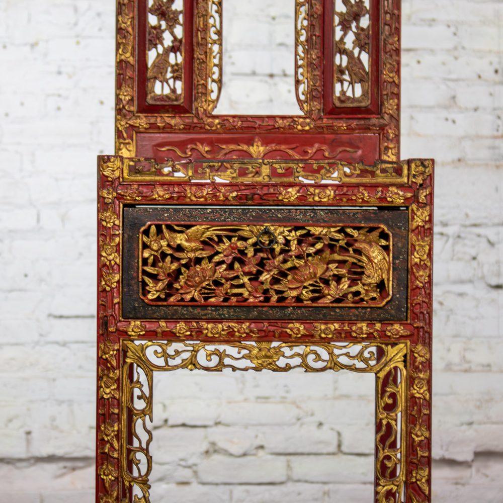 Late 19th to Early 20th Century Antique Chinese Wash Basin Stand Red Lacquer & Gilded w/Hand Carved Details