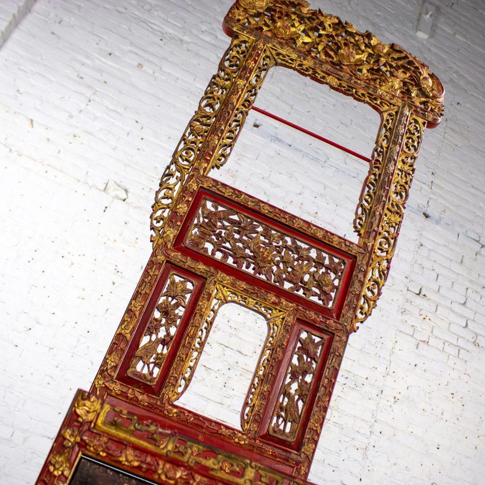 Late 19th to Early 20th Century Antique Chinese Wash Basin Stand Red Lacquer & Gilded w/Hand Carved Details