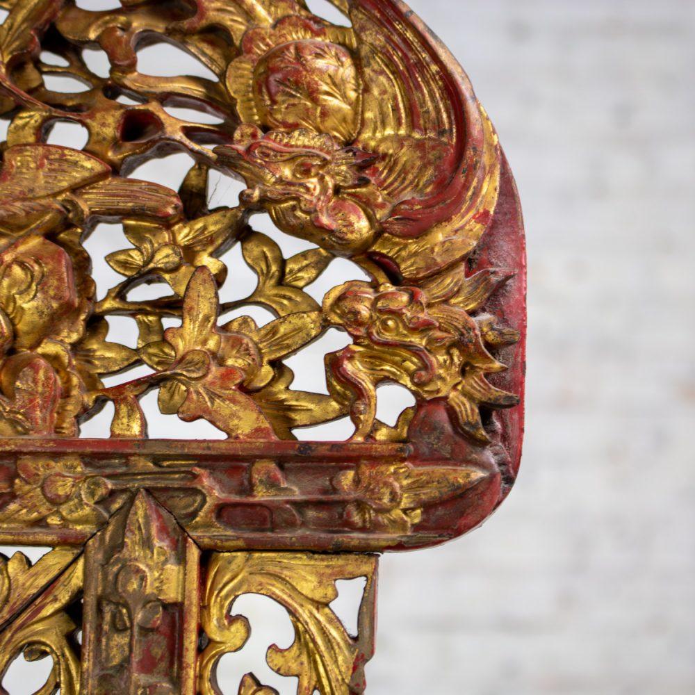 Late 19th to Early 20th Century Antique Chinese Wash Basin Stand Red Lacquer & Gilded w/Hand Carved Details