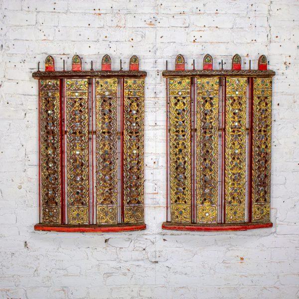 Late 19th to Early 21st Century Antique Burmese Carved Wall Hangings from an Orchestra Hsian Wain Drum a Pair