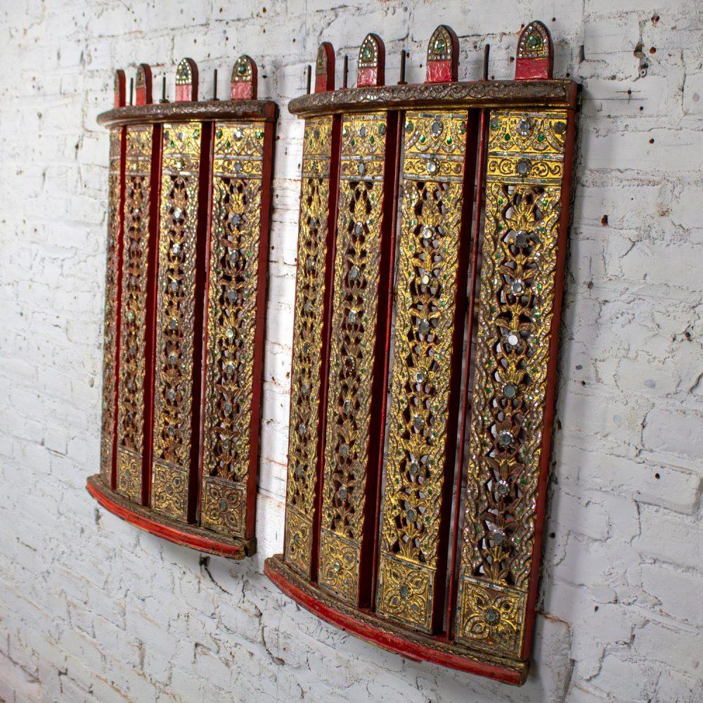 Late 19th to Early 21st Century Antique Burmese Carved Wall Hangings from an Orchestra Hsian Wain Drum a Pair