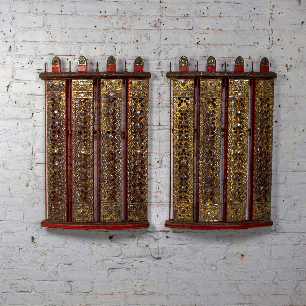 Late 19th to Early 21st Century Antique Burmese Carved Wall Hangings from an Orchestra Hsian Wain Drum a Pair