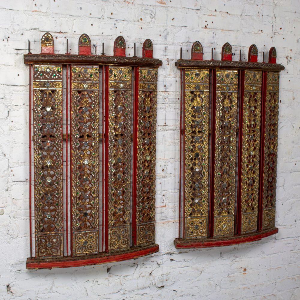 Late 19th to Early 21st Century Antique Burmese Carved Wall Hangings from an Orchestra Hsian Wain Drum a Pair