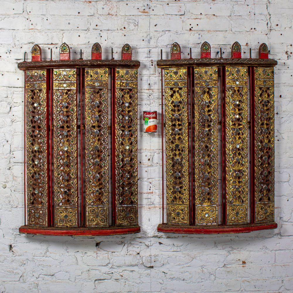 Late 19th to Early 21st Century Antique Burmese Carved Wall Hangings from an Orchestra Hsian Wain Drum a Pair