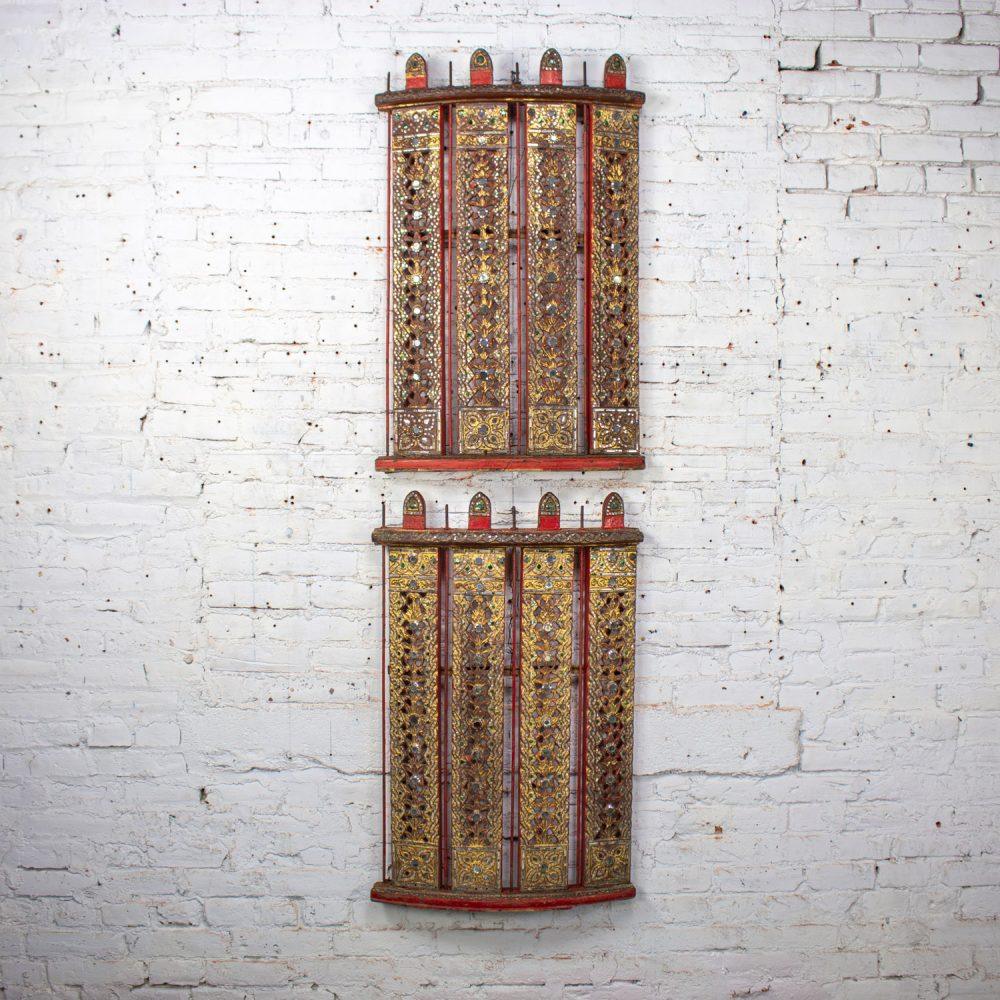 Late 19th to Early 21st Century Antique Burmese Carved Wall Hangings from an Orchestra Hsian Wain Drum a Pair