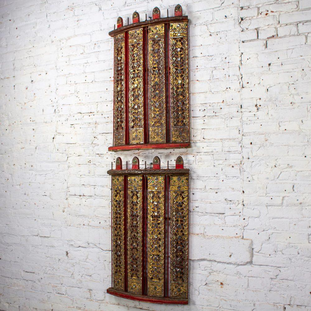 Late 19th to Early 21st Century Antique Burmese Carved Wall Hangings from an Orchestra Hsian Wain Drum a Pair