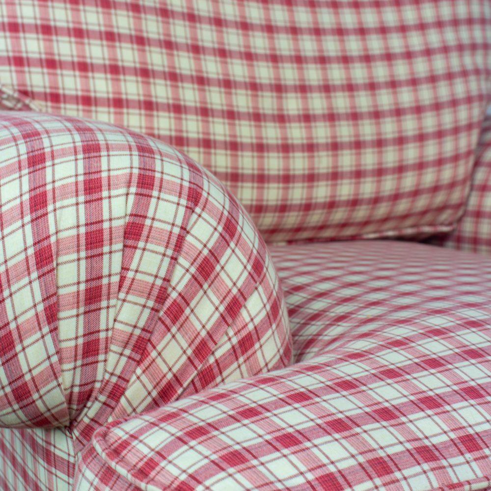 Late 20th to Early 21st Century Traditional Accent Chair & Ottoman Red & White Plaid by Highland House