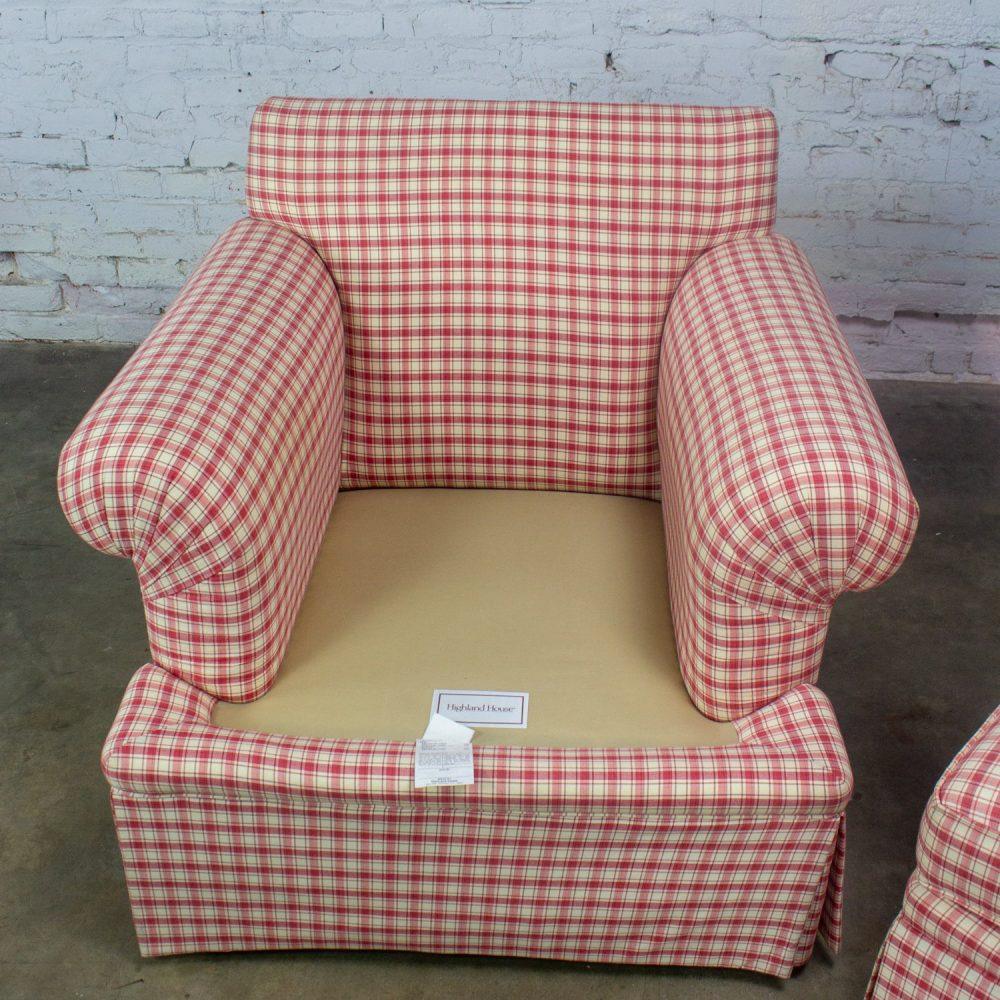 Late 20th to Early 21st Century Traditional Accent Chair & Ottoman Red & White Plaid by Highland House