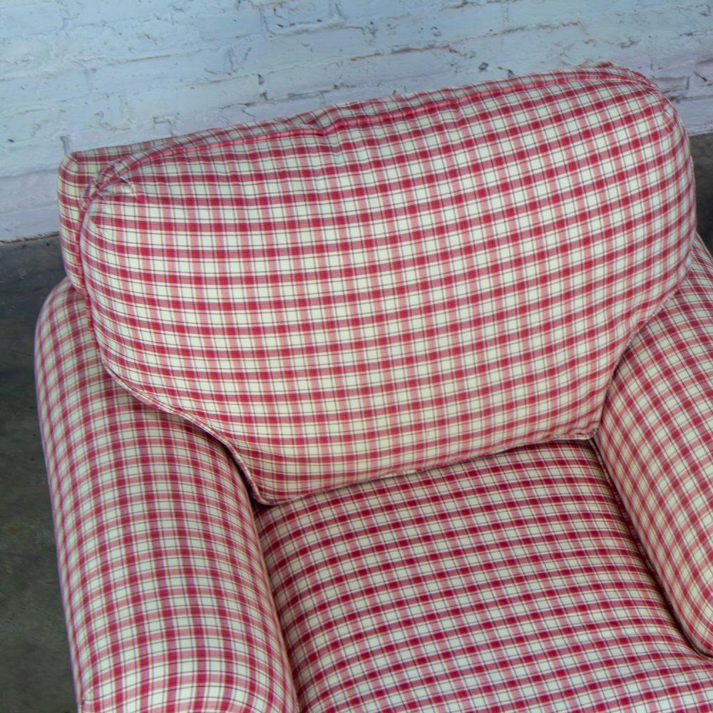Late 20th to Early 21st Century Traditional Accent Chair & Ottoman Red & White Plaid by Highland House