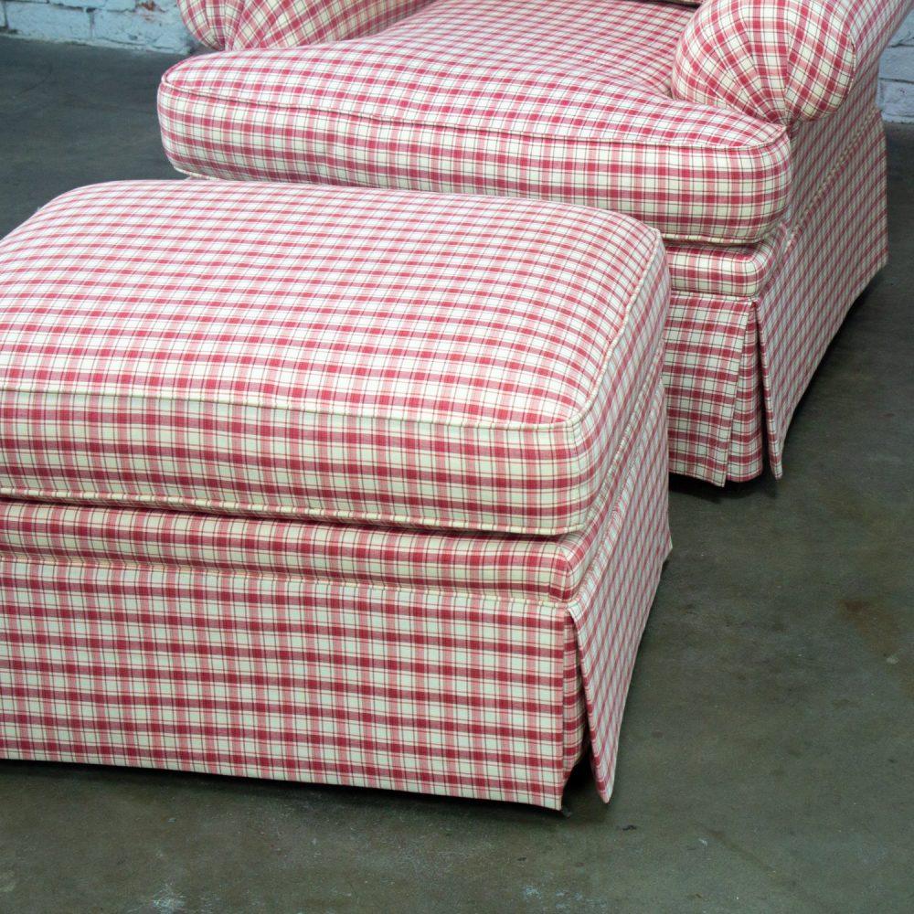 Late 20th to Early 21st Century Traditional Accent Chair & Ottoman Red & White Plaid by Highland House