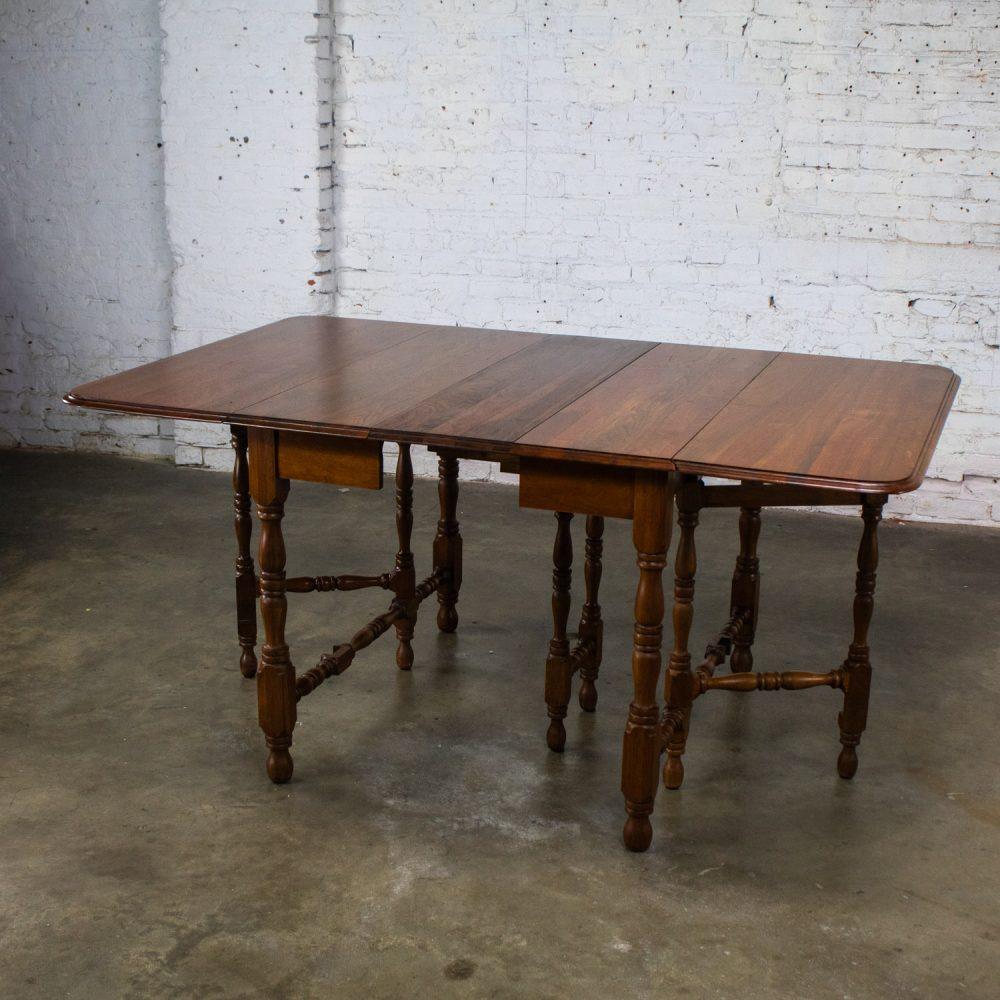 Late 19th to Early 20th Century William & Mary Style Dining Table Walnut Drop Leaf Expanding Gateleg by Abernathy