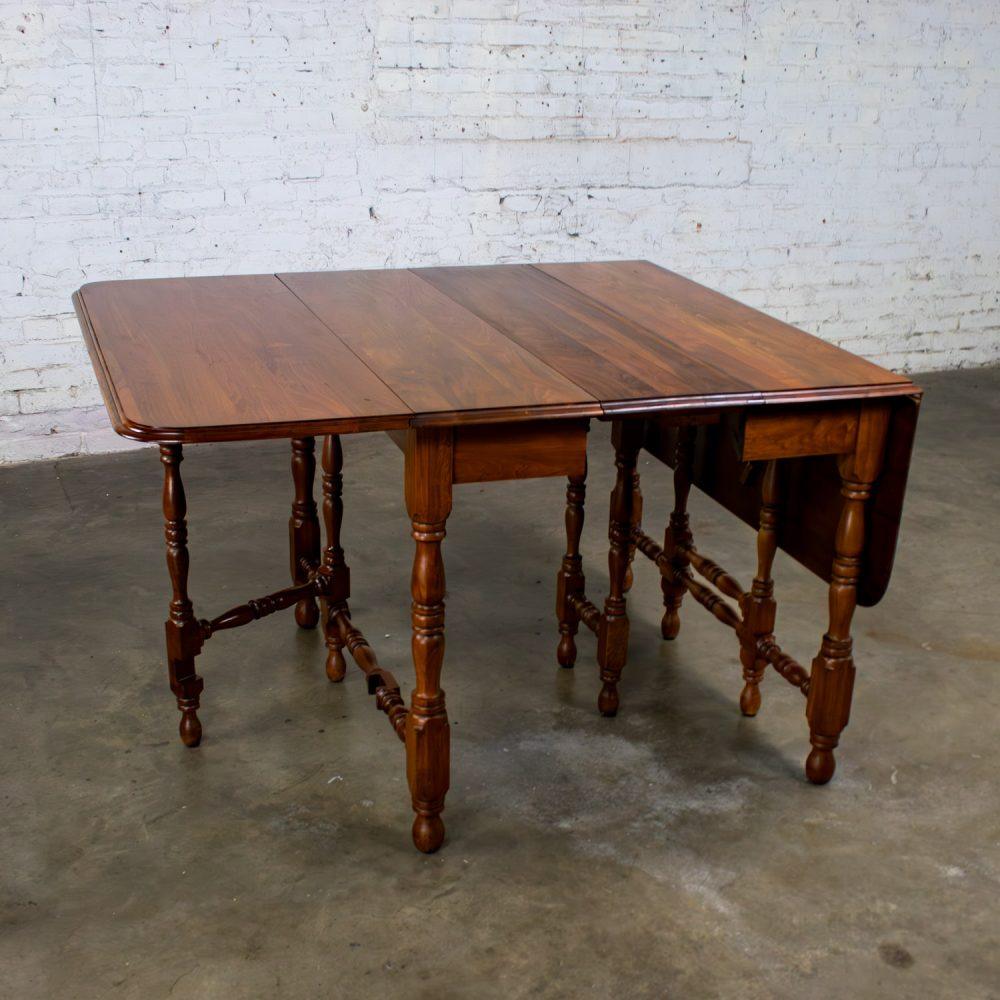 Late 19th to Early 20th Century William & Mary Style Dining Table Walnut Drop Leaf Expanding Gateleg by Abernathy