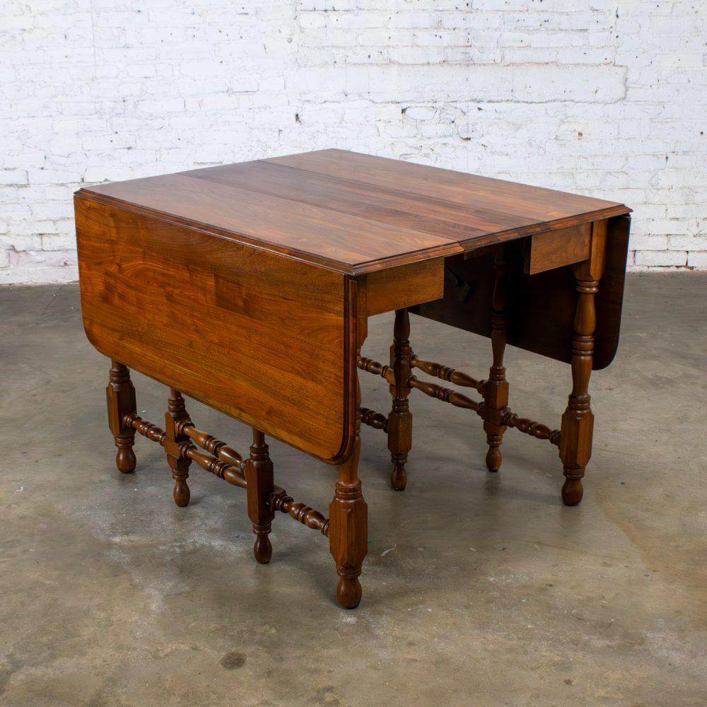 Late 19th to Early 20th Century William & Mary Style Dining Table Walnut Drop Leaf Expanding Gateleg by Abernathy