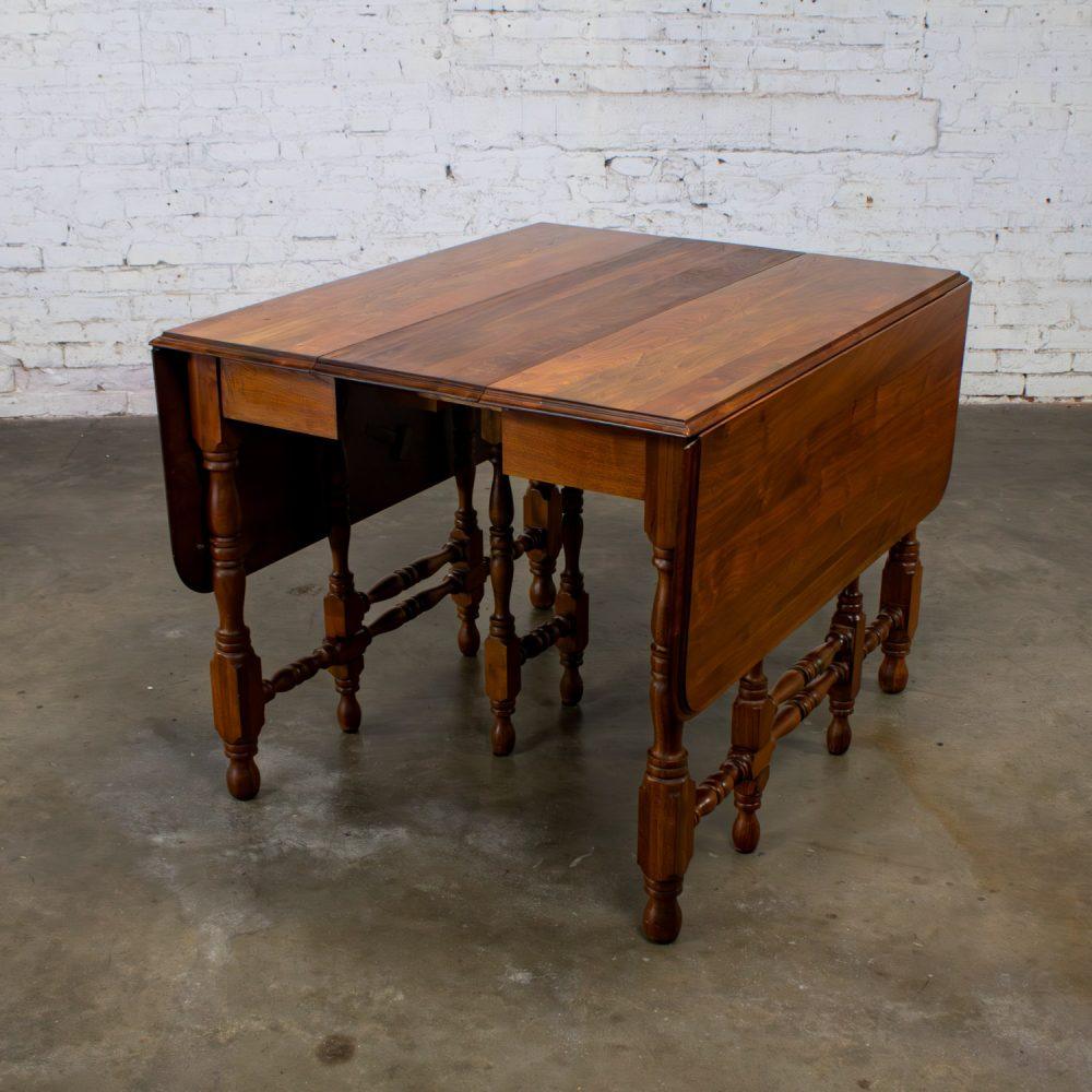 Late 19th to Early 20th Century William & Mary Style Dining Table Walnut Drop Leaf Expanding Gateleg by Abernathy