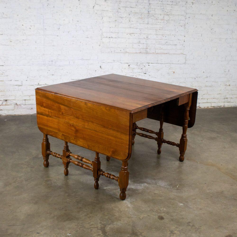 Late 19th to Early 20th Century William & Mary Style Dining Table Walnut Drop Leaf Expanding Gateleg by Abernathy