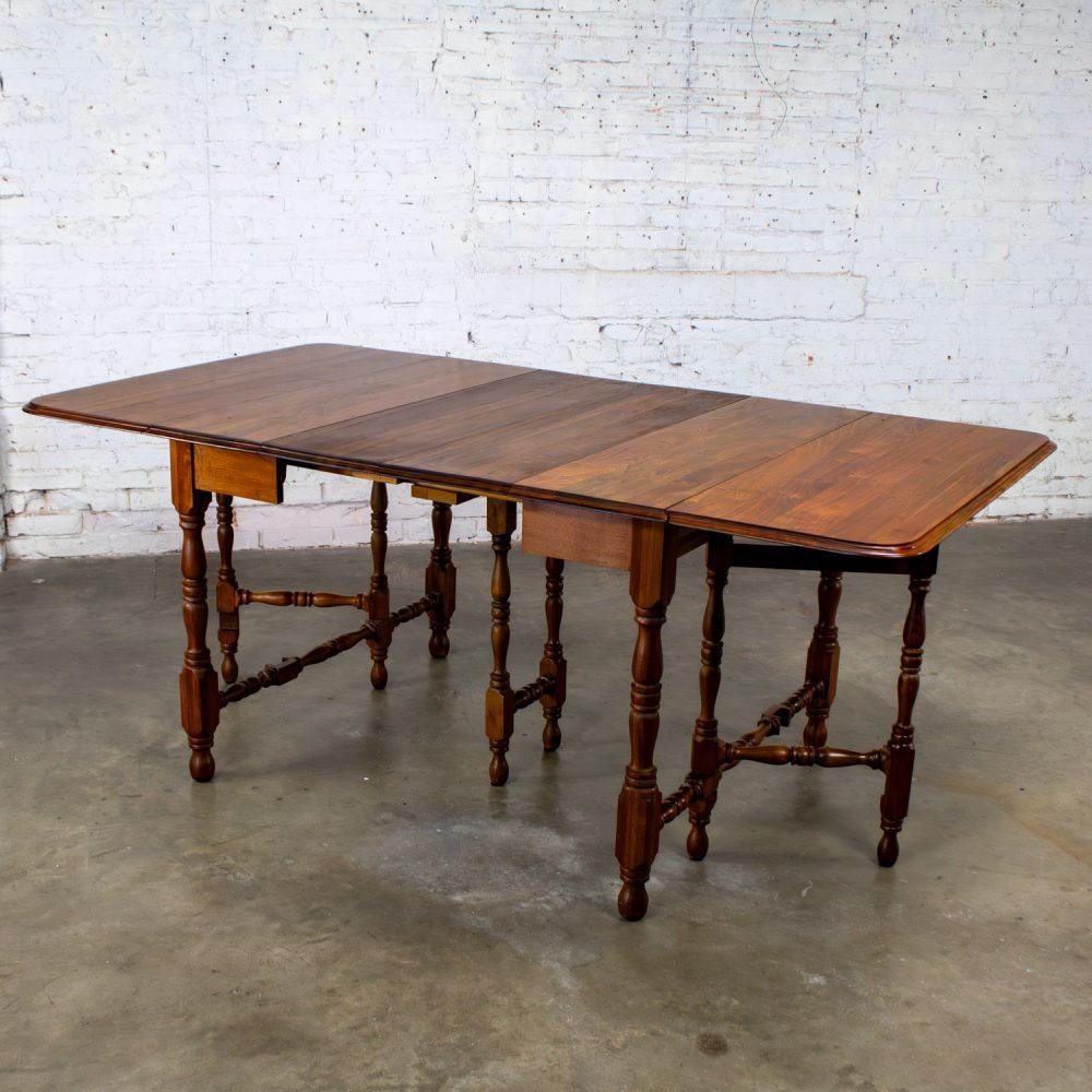 Late 19th to Early 20th Century William & Mary Style Dining Table Walnut Drop Leaf Expanding Gateleg by Abernathy
