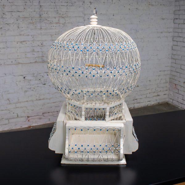 Early 20th Century Decorative Bird Cage Rustic North African Tunisian French Colonial White & Blue