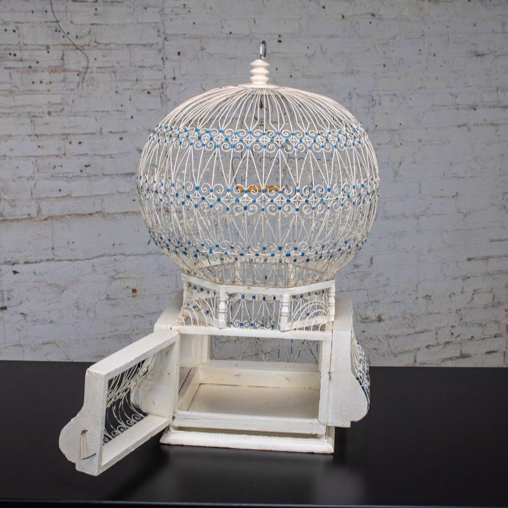 Early 20th Century Decorative Bird Cage Rustic North African Tunisian French Colonial White & Blue