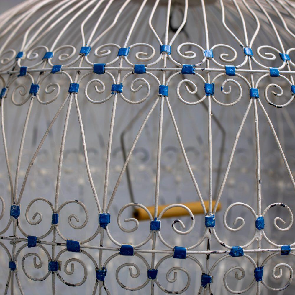 Early 20th Century Decorative Bird Cage Rustic North African Tunisian French Colonial White & Blue