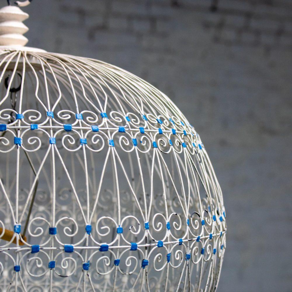 Early 20th Century Decorative Bird Cage Rustic North African Tunisian French Colonial White & Blue