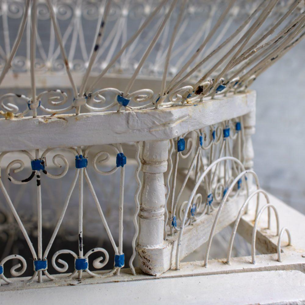 Early 20th Century Decorative Bird Cage Rustic North African Tunisian French Colonial White & Blue