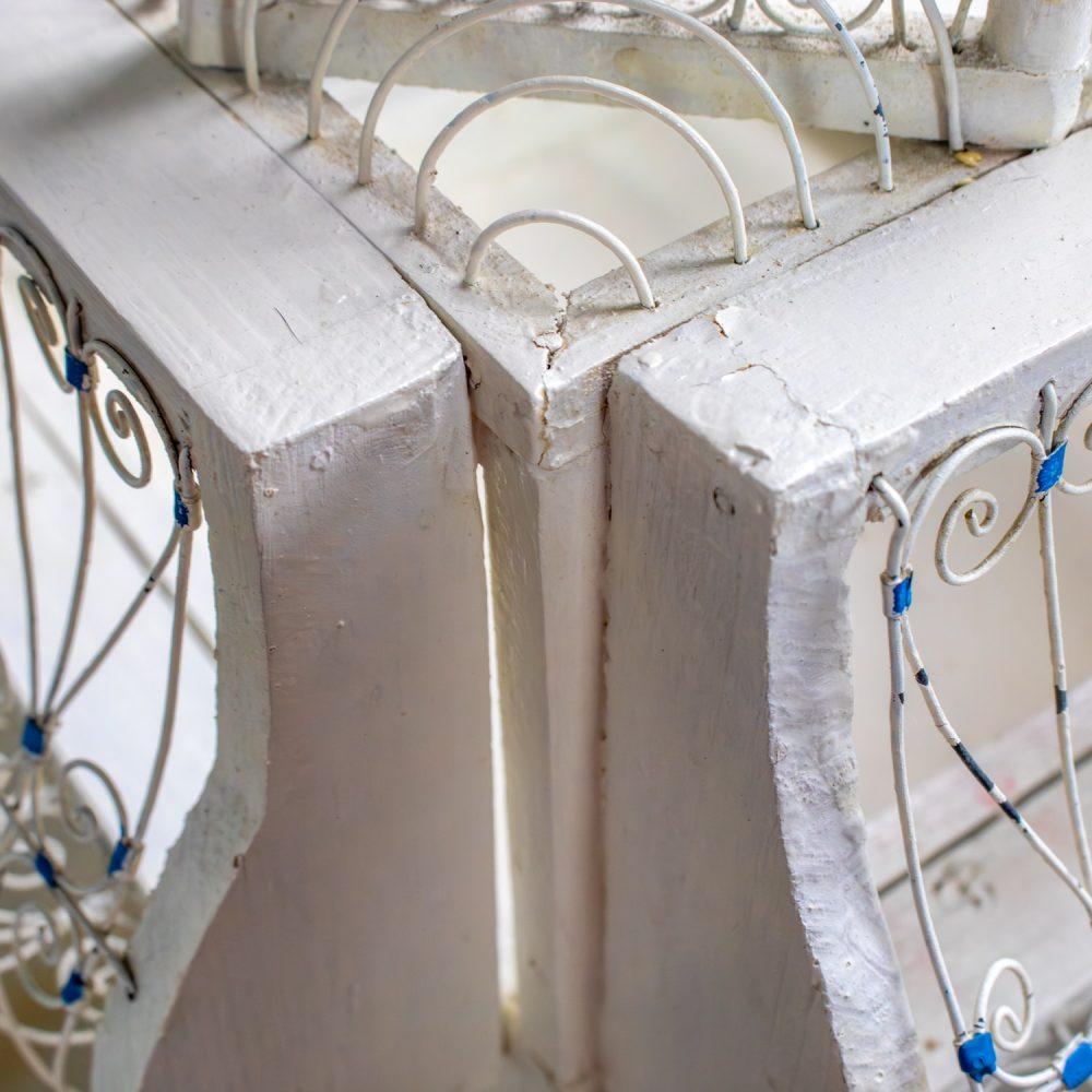 Early 20th Century Decorative Bird Cage Rustic North African Tunisian French Colonial White & Blue